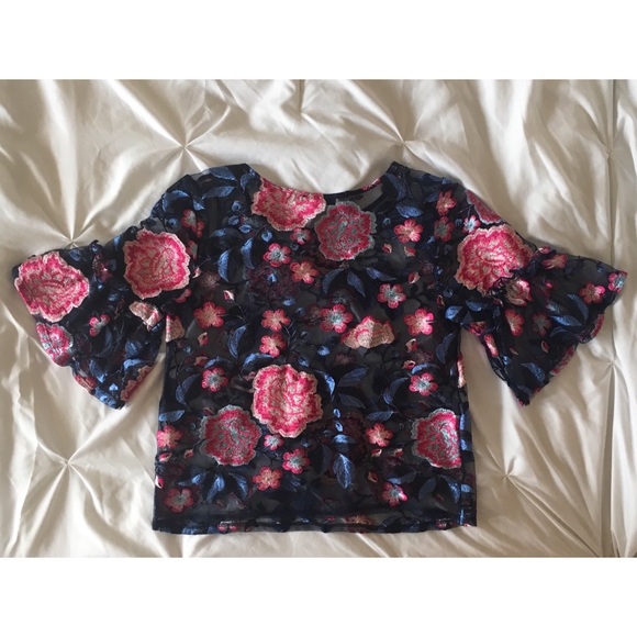Zara Mesh Embroidered Floral Top - Picture 4 of 6